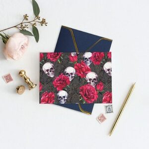 PAILON Skulls Rose Flowers Thank You Cards With Envelopes, Blank Greeting Note Cards With Envelopes Blank Inside, Funny Birthday Cards For Women Men, Thank You Card For Wedding Business,Graduation