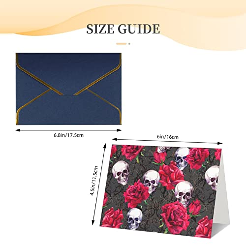 PAILON Skulls Rose Flowers Thank You Cards With Envelopes, Blank Greeting Note Cards With Envelopes Blank Inside, Funny Birthday Cards For Women Men, Thank You Card For Wedding Business,Graduation