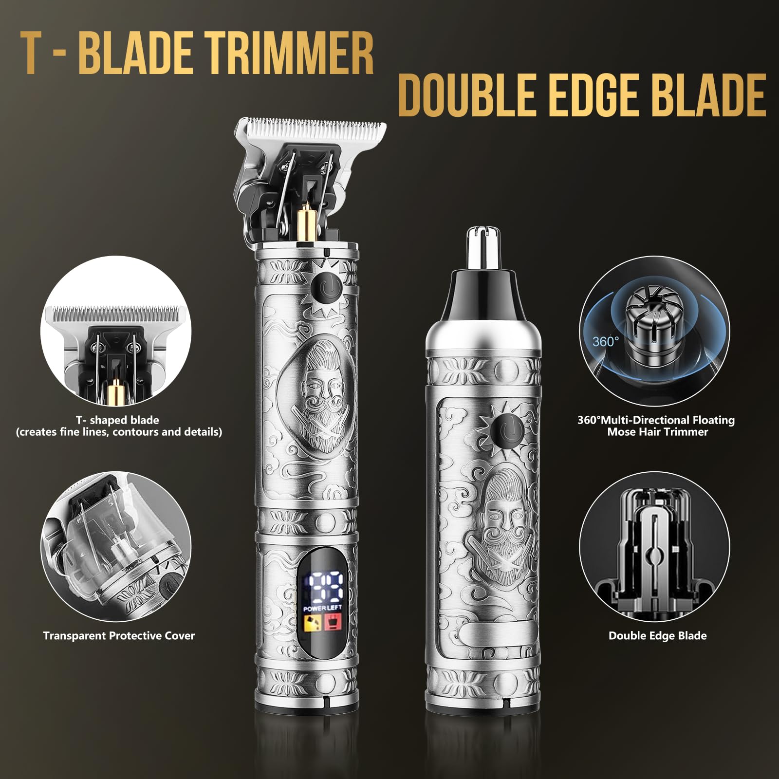 Beard Trimmer for Men, Cordless Electric Hair Clippers Professional, Barber Clippers Rechargeable Sets, Electric Razor Foil Shavers Haircut Kit for Ear, Face, Nose, Hair, Beard,Whole Body Available