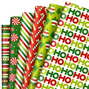 AnyDesign 12 Sheet Christmas Wrapping Paper Red Green Xmas Tree Candy Stripes Gift Wrap Paper Bulk Folded Flat DIY Craft Paper for Birthday Wedding Party Gift Decor, 19.7 x 27.6 In