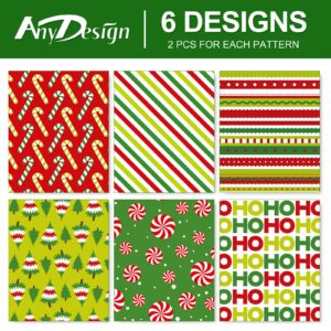 AnyDesign 12 Sheet Christmas Wrapping Paper Red Green Xmas Tree Candy Stripes Gift Wrap Paper Bulk Folded Flat DIY Craft Paper for Birthday Wedding Party Gift Decor, 19.7 x 27.6 In