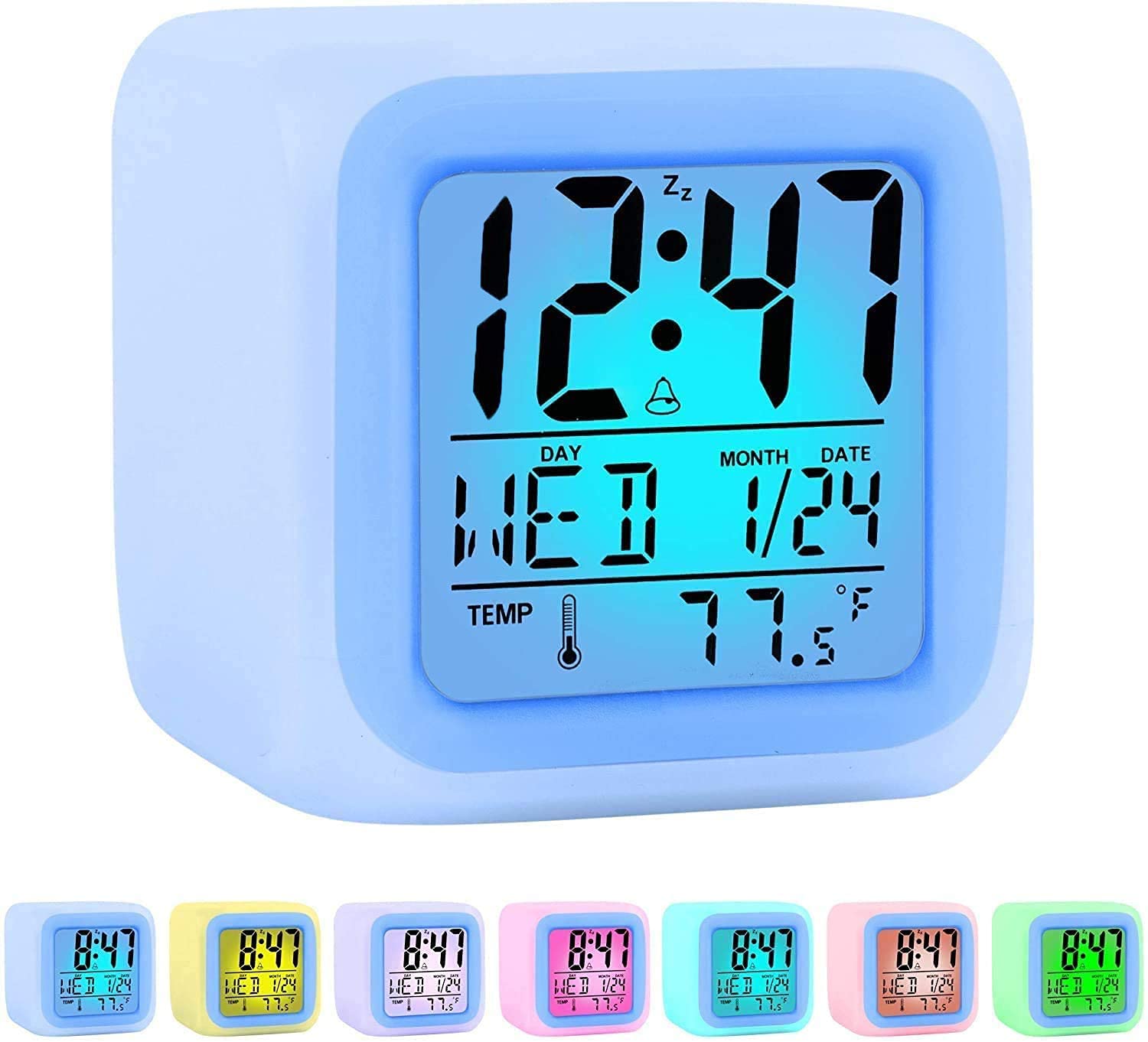 Kids Alarm Clock, Student Digital Clock for Boys Girls, 7 Colors Changing Light Bedside Clock for Children's Bedroom, Digital Alarm Clocks with Snooze, Temperature, Gift Idea for Kids