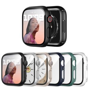 JERXUN 6 Pack Case with Tempered Glass Screen Protector for Apple Watch Series 9/8/7 41mm, Ultra-Thin Scratch Resistant Full Protective Hard PC Bumper Cover for iWatch 41mm Accessories