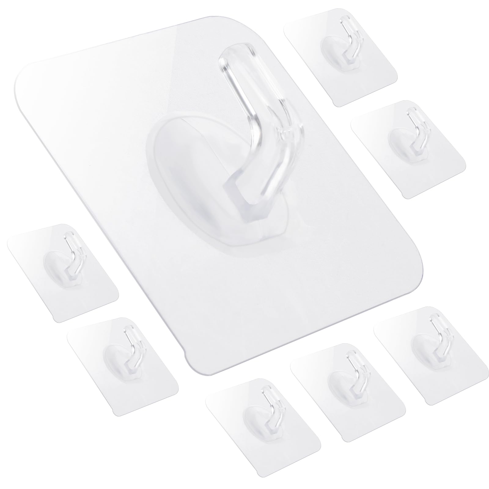 WLLHYF 12 Pack Self-Adhesive Small Wall Hooks Clear Square Plastic Strong Shower Pothook Heavy Duty Waterproof for Kitchen Bathroom Office Door Window Hanging Hat Towel Picture