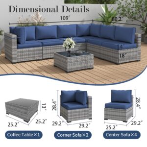 Amopatio Patio Furniture Set, Outdoor Patio Furniture Wicker Furniture Couch Set, 7-Pieces Outdoor Sectional Sofa with Patio Furniture Cover, Outdoor Patio Set for Home Furniture (Navy Blue)