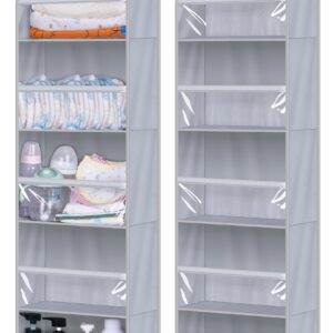 AOODA 2 Pack Over the Door Organizer, Large Capacity Closet Door Hanging Organizer, Clear Deep Pockets Baby Organizer Storage for Nursery, Bathroom, Bedroom, Pantry, Diapers (Grey)