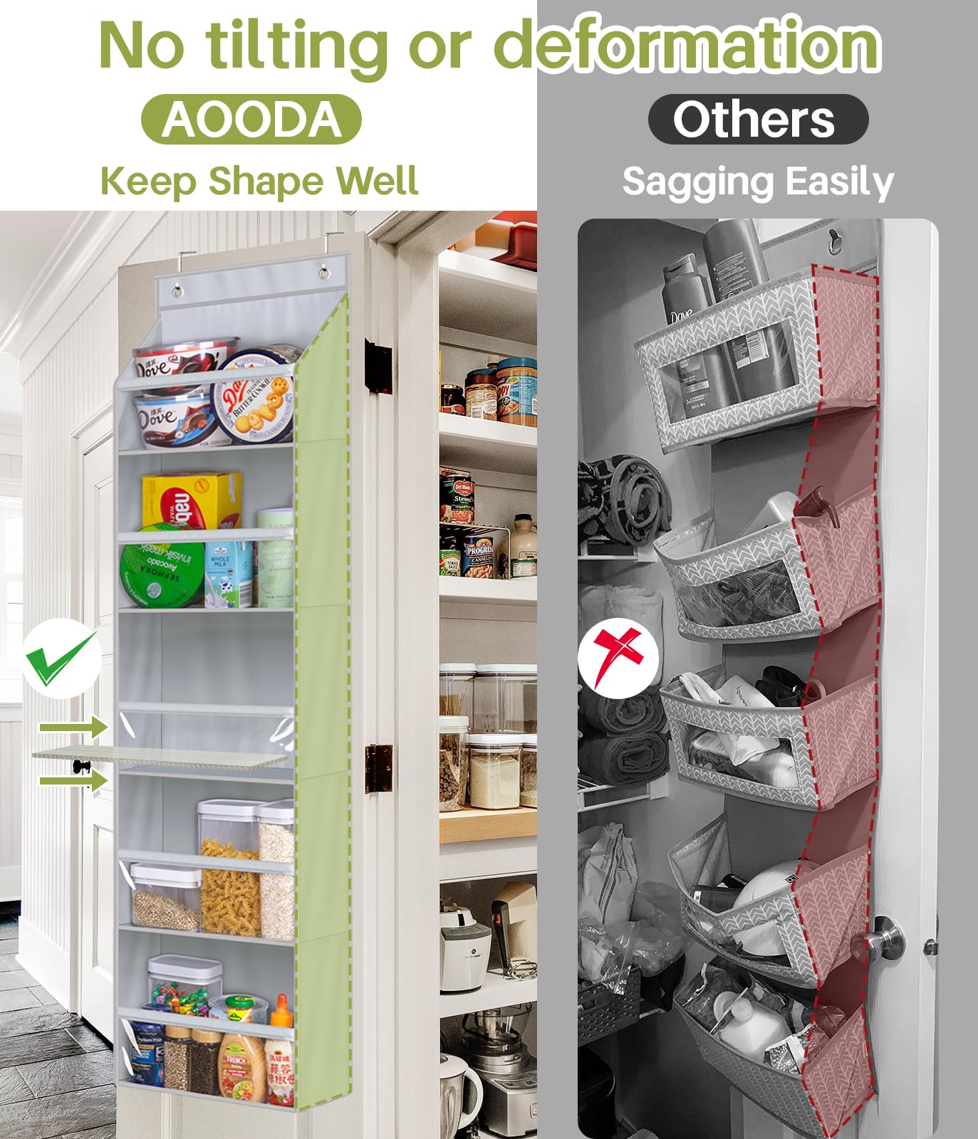 AOODA 2 Pack Over the Door Organizer, Large Capacity Closet Door Hanging Organizer, Clear Deep Pockets Baby Organizer Storage for Nursery, Bathroom, Bedroom, Pantry, Diapers (Grey)