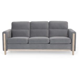 firlzy comfy three-seater solid wood sofa - plush cushions, thick backrest, sturdy and enduring - ideal couch for living room, apartment, or bedroom (gray velvet, 3-seater)