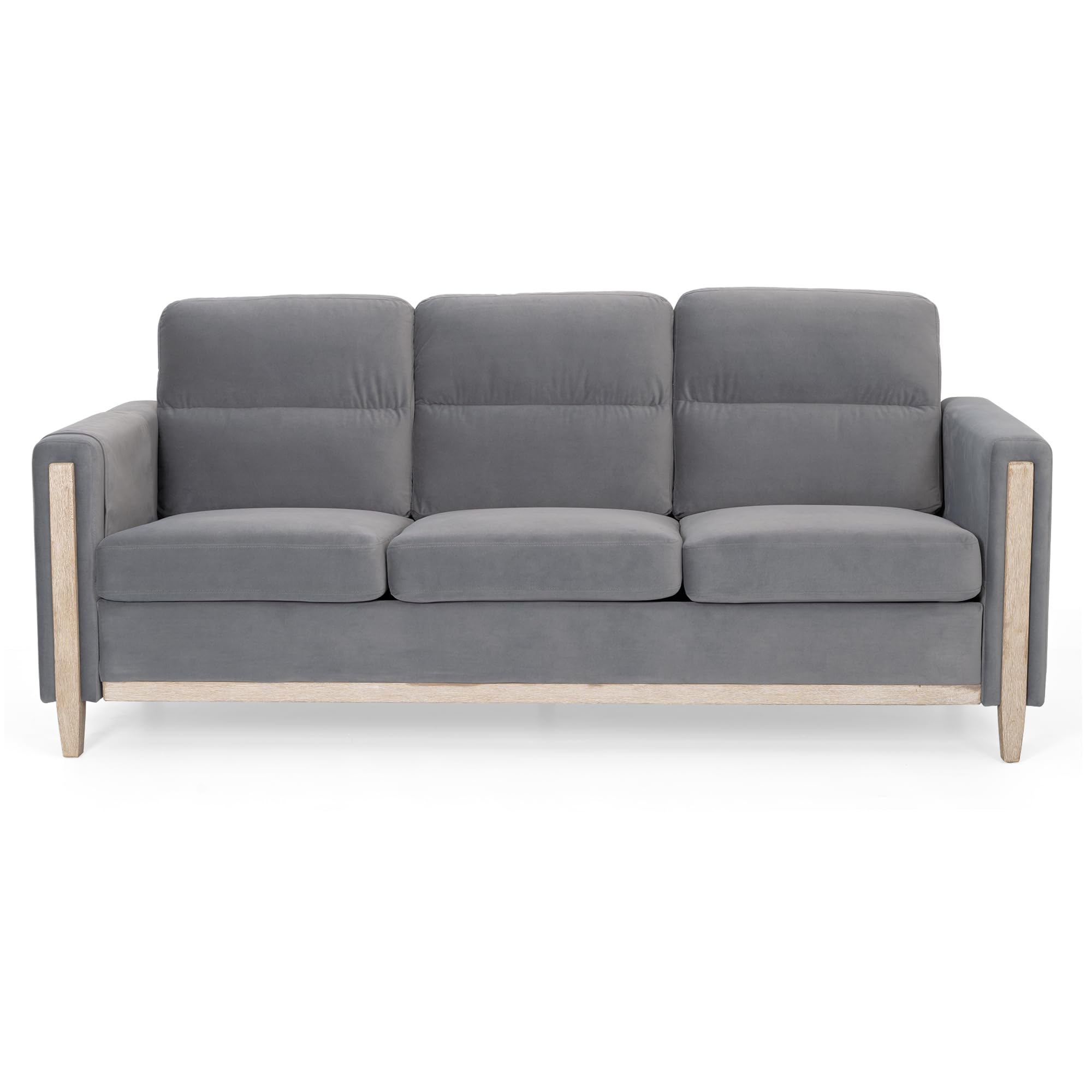 FIRLZY Comfy Three-Seater Solid Wood Sofa - Plush Cushions, Thick Backrest, Sturdy and Enduring - Ideal Couch for Living Room, Apartment, or Bedroom (Gray Velvet, 3-Seater)