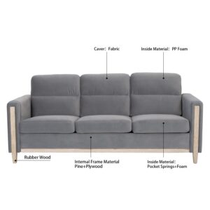 FIRLZY Comfy Three-Seater Solid Wood Sofa - Plush Cushions, Thick Backrest, Sturdy and Enduring - Ideal Couch for Living Room, Apartment, or Bedroom (Gray Velvet, 3-Seater)