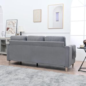 FIRLZY Comfy Three-Seater Solid Wood Sofa - Plush Cushions, Thick Backrest, Sturdy and Enduring - Ideal Couch for Living Room, Apartment, or Bedroom (Gray Velvet, 3-Seater)