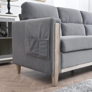 FIRLZY Comfy Three-Seater Solid Wood Sofa - Plush Cushions, Thick Backrest, Sturdy and Enduring - Ideal Couch for Living Room, Apartment, or Bedroom (Gray Velvet, 3-Seater)