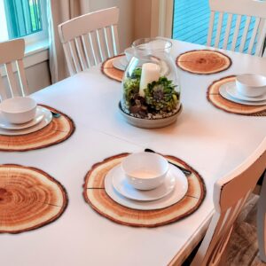 Recyclable Wooden Placemats Set of 6 Round Wood Plastic Table Place Mats Rustic Brown Table Mats Washable Holiday Rustic Vintage Table Decoration for Indoor Outdoor Party Wedding Dining Table