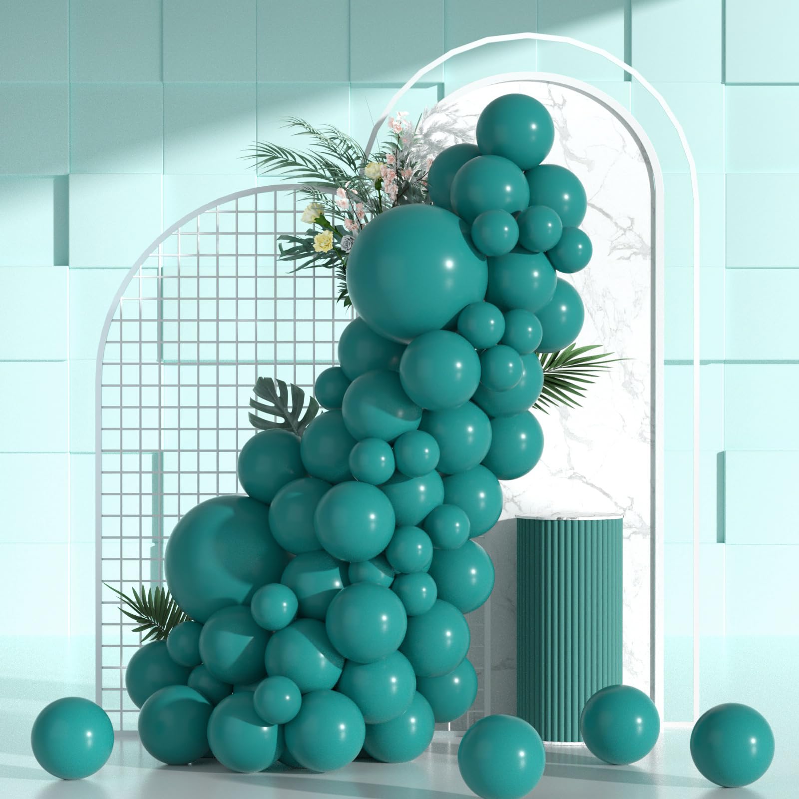 Turquoise Blue Balloons of Stuffed Black Balloons Inside - Double Stuffed Peacock Blue Balloon Garland Arch Kits with Different Sizes 5 Inch 12 Inch 18 Inch Blue and Black Balloons for Party Decor