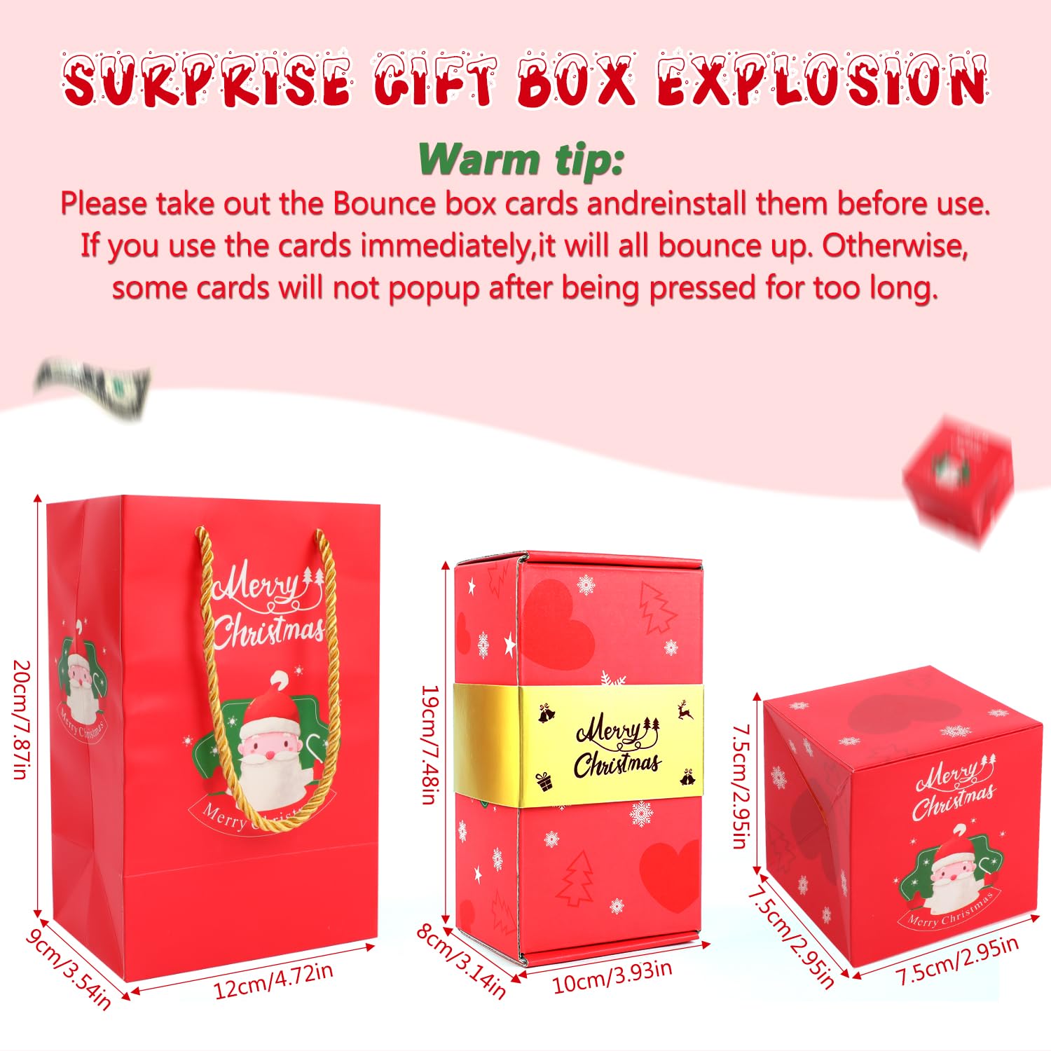 Surprise Gift Box Explosion - 2023 New Merry Christmas Surprise Pop-Up Gift Boxes for Money and Birthdays, Exploding Boxes for Gifts (12 Bounce cards)