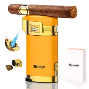 Torch Cigar Lighter with Triple Windproof Flame, Cigar Punch, Cigar Holder, Trendy Gift for Birthday Festival, Adjustable & Refillable Butane Cool Lighters for Smoking, Candles, Outdoors