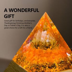 VIDUFO Orgone Pyramid | Powerful Healing Crystal for Stress Reduction, Chakra Balancing, Reiki Healing, and Meditation | Attracts Luck, Success | Tri-Color Luminous Base | Restoration Gift