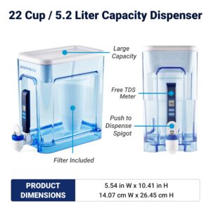 ZeroWater Official Replacement Filter - 5-Stage Water Filter Bundle with 22 Cup Ready-Read 5-Stage Water Filter Dispenser