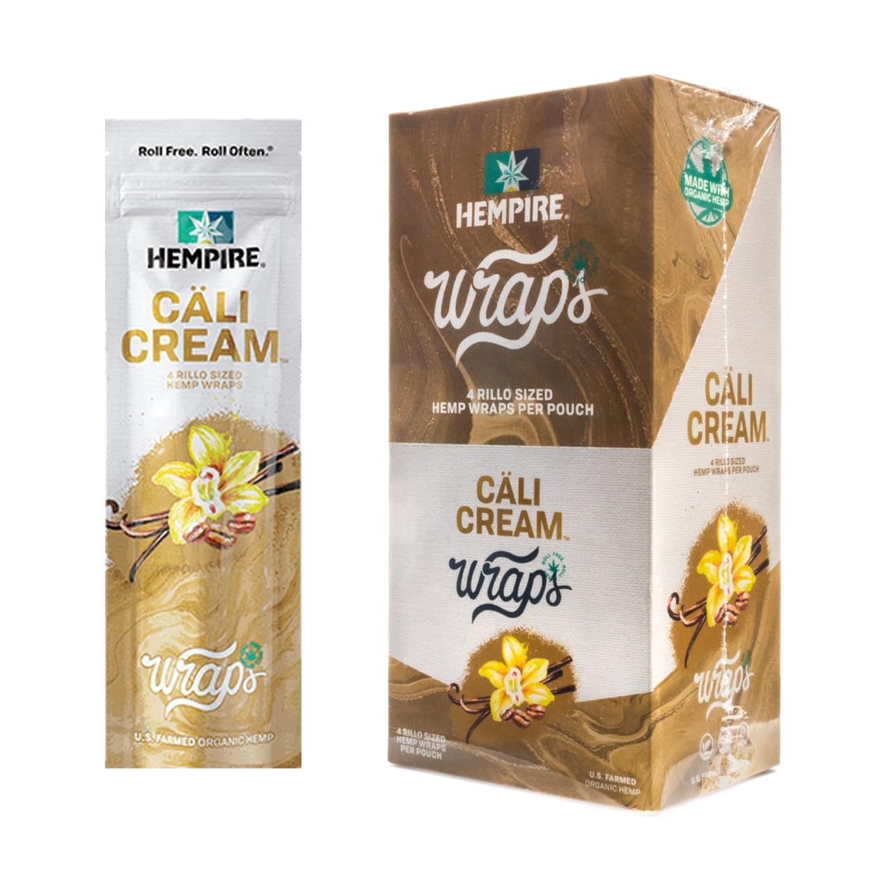 Hempire by Swisher Natural Hemp Wraps - Cali Cream - Full Box - 60 Wraps total incl. Frugal Smoker Sticker