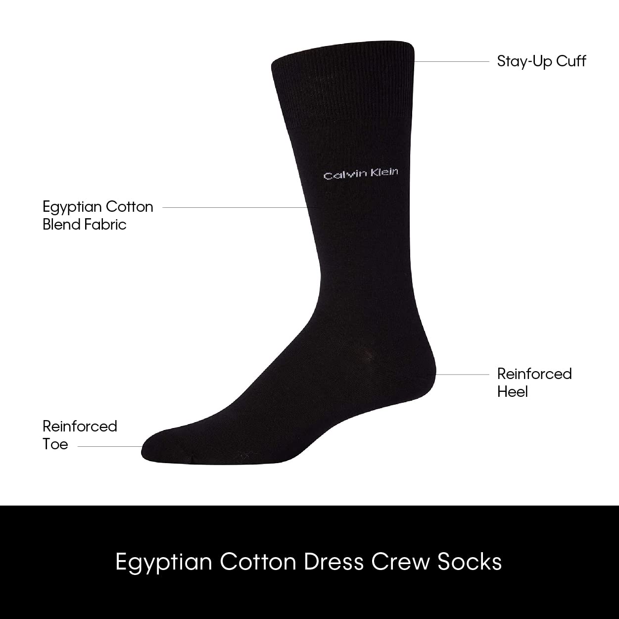 Calvin Klein Men's Dress Socks - Luxury and Egyptian Cotton Blend Dress Socks (2 Pair), Size 7-12, Solid Black