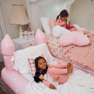 FUNBOY Kids Pink Castle Sleepover Travel Bed & Air Mattress. Perfect for Sleepovers. Includes Carrying Storage Bag, Twin