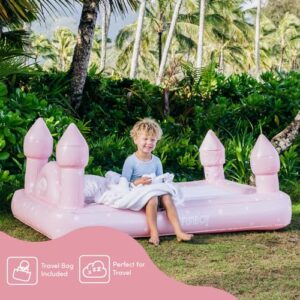 FUNBOY Kids Pink Castle Sleepover Travel Bed & Air Mattress. Perfect for Sleepovers. Includes Carrying Storage Bag, Twin