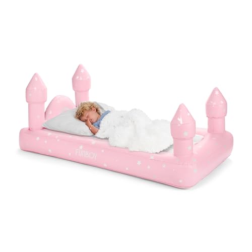 FUNBOY Kids Pink Castle Sleepover Travel Bed & Air Mattress. Perfect for Sleepovers. Includes Carrying Storage Bag, Twin