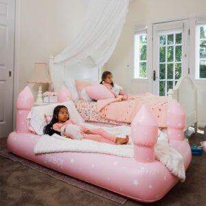 FUNBOY Kids Pink Castle Sleepover Travel Bed & Air Mattress. Perfect for Sleepovers. Includes Carrying Storage Bag, Twin