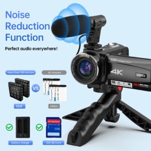 4K Video Camera Camcorder 10X Optical Zoom 120X Intelligent Zoom, 30MP 24FPS Auto Focus Vlogging Camera 3.0" IPS Touch Screen Digital Camera with Microphone, Tripod, Remote Control, 32G SD Card