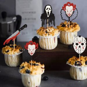 Ercadio Horror Movie Cupcake Toppers, 24pcs Glitter Ghost Picks for Halloween, Birthday Party Cake Decorations Supplies