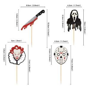 Ercadio Horror Movie Cupcake Toppers, 24pcs Glitter Ghost Picks for Halloween, Birthday Party Cake Decorations Supplies