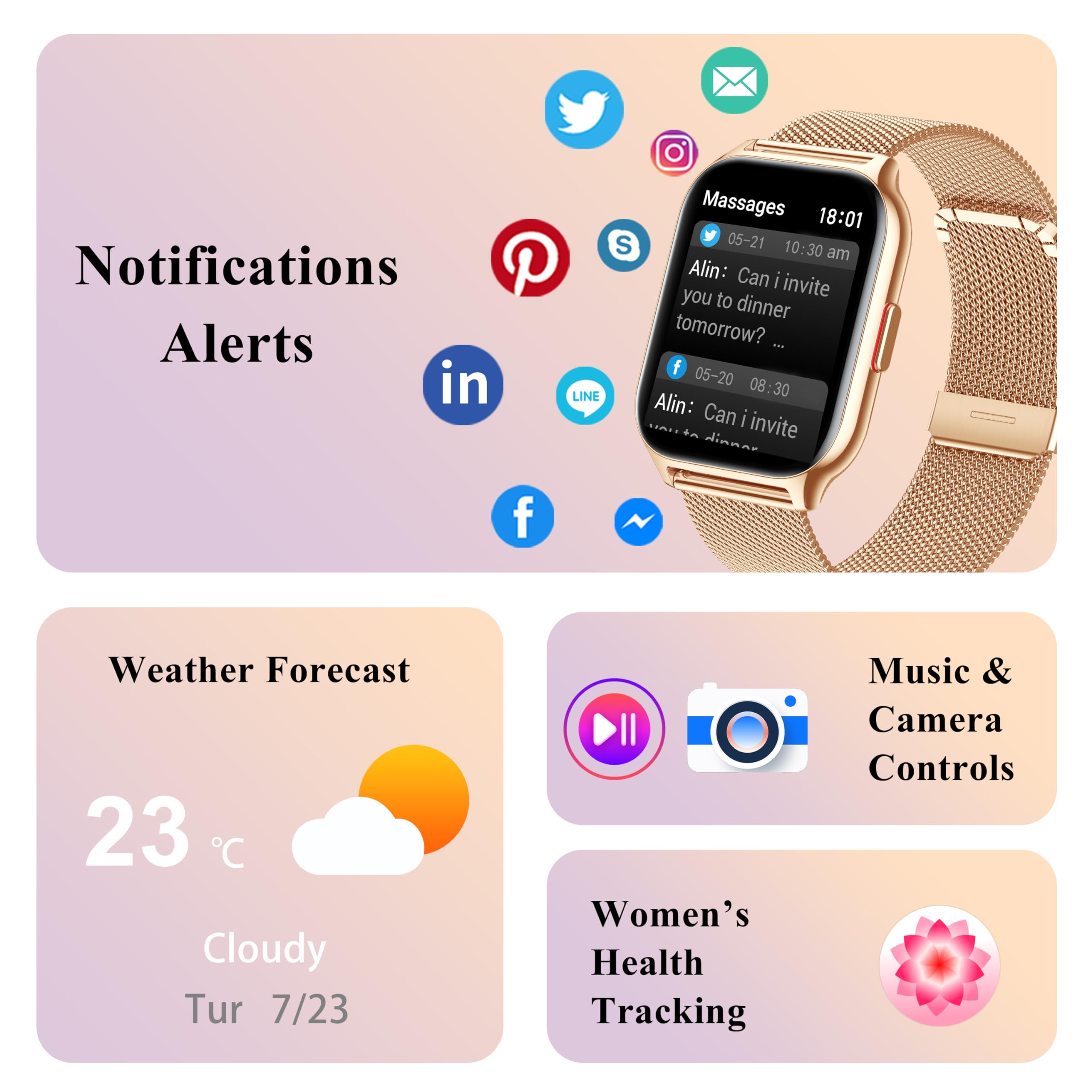 Popglory Smart Watch Answer/Make Calls, 2.01'' Smartwatch with AI Voice Control, Blood Pressure/SpO2/Heart Rate Monitor, Fitness Tracker Watch 2 Straps for Men Women for iOS Android Phones