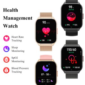 Popglory Smart Watch Answer/Make Calls, 2.01'' Smartwatch with AI Voice Control, Blood Pressure/SpO2/Heart Rate Monitor, Fitness Tracker Watch 2 Straps for Men Women for iOS Android Phones