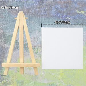 WYBG 4 Pieces Mini Canvases for Painting with Easel Set, 3x3 Inch Stretched White Blank Canvas Panels Wood Easels Small Canvas with Easel Small Canvas for Adults Kids