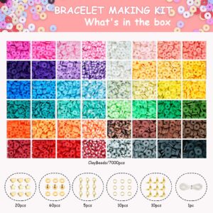 Velavior 7000 Pcs Clay Beads for Bracelet Making Kit, 2 Boxes 48 Colors Friendship Bracelet Kit Polymer Clay Heishi Beads with Star Round Heart Spacer Gold Bead DIY Crafts Gift Set for Kids Teens