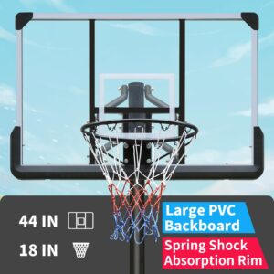 ICSPOID Basketball Hoop Portable 44 Inch Impact Backboard 6 to 10ft Telescoping Adjustment Basketball Goal System for Youth/Adults Indoor Outdoor