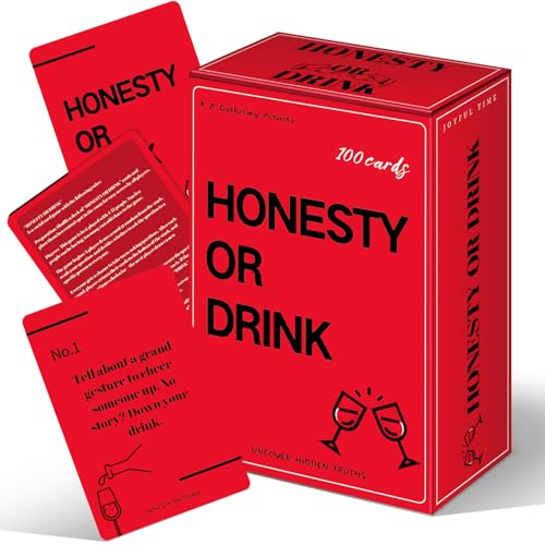 Poen Honesty or Drink Card Game for Adults Drinking Games, 100 Pcs Game Cards Questions Challenges Fun Party Game to Reveal Your Secrets with Drinking Themes, Ideal for Game Night, Couples, and More