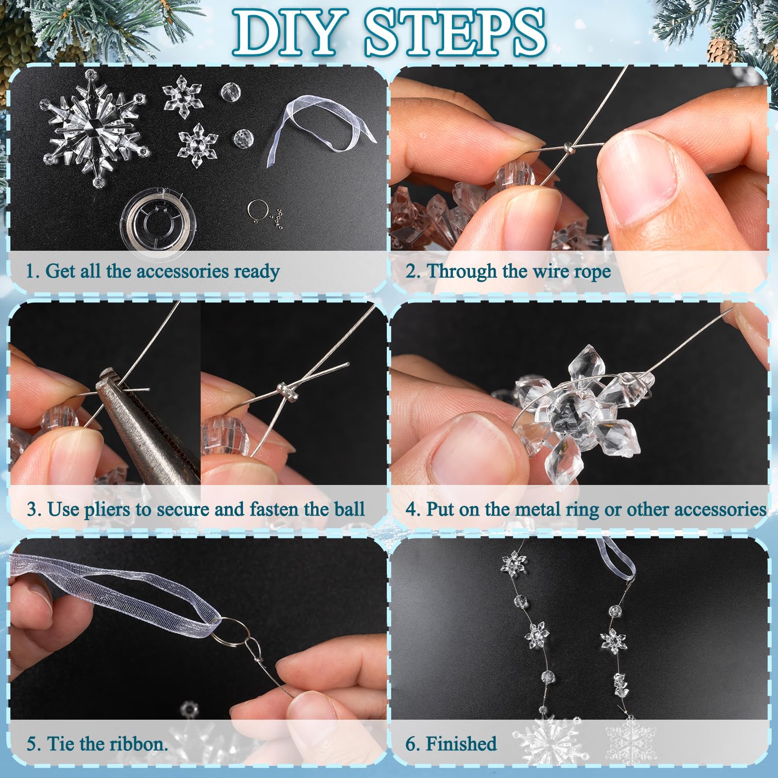 OuMuaMua Christmas Decorations Crystal Ornaments Set for Tree - Acrylic DIY Ornaments Christmas Hanging Crystal Snowflake Decorations for Christmas Tree Winter Party Supplies