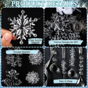 OuMuaMua Christmas Decorations Crystal Ornaments Set for Tree - Acrylic DIY Ornaments Christmas Hanging Crystal Snowflake Decorations for Christmas Tree Winter Party Supplies