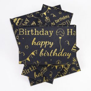 MR FIVE Large Black Gold Birthday Tissue Paper Bulk,20" x 28",Black with Gold Happy Birthday Design Tissue Paper for Gift Bags,Black Gold Happy Birthday Tissue Paper for Birthday Party,30 Sheets