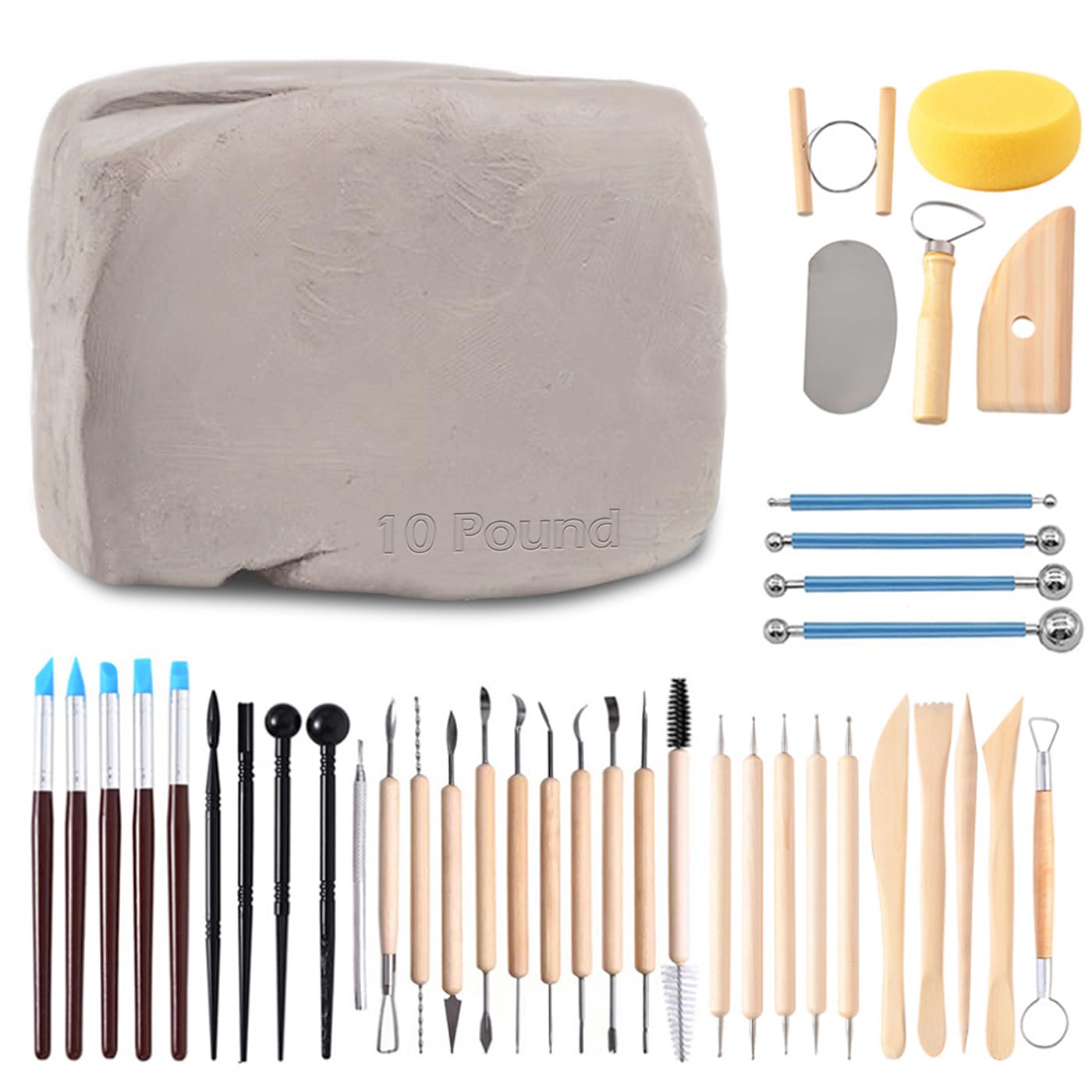 ReArt High Fire Pottery Clay Beige 10LBs Cone 06-10 with 40 Pcs Pottery Clay Sculpting Tool Set for Wheel Throwing Hand Building Pottery Clay for Sculpting All-Purpose Modeling Clay (10LB with Kit)