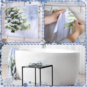 Preboun 3 Pack Christmas Trees Bathroom Towels Set Snowflake Hand Towels Xmas Tree Bath Towels Winter Forest Dish Towels Soft Absorbent Fingertip Towel for Kitchen Bathroom Hotel Beach Home Gym Spa