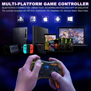 arVin Gaming Controller for iPhone/iPad/iOS/Android/Tablet/PC/PS5/PS4/PS3/Switch, Pro Wireless Game Controller Gamepad with Unique Crack/Phone Holder/Back Button/Turbo/RGB Light/Vibration/6-Axis Gyro