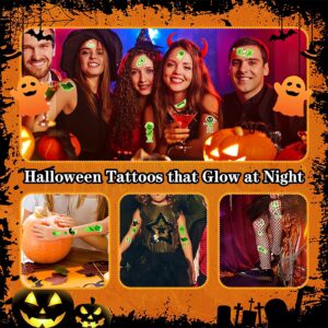 Temporary Tattoos for Kids, Glow Halloween Decorations Birthday Party Favors Supplies, Halloween Fake Tattoos Goodie Bag Fillers Games Accessories for Party