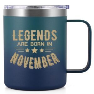 Lifecapido Birthday Gifts for Men, Legends Are Born In November Insulated Coffee Mug 12 oz, November Birthday Gifts Sagittarius Gifts Scorpio Gifts for Dad Husband Uncle boyfriend Son Friend, Gradient