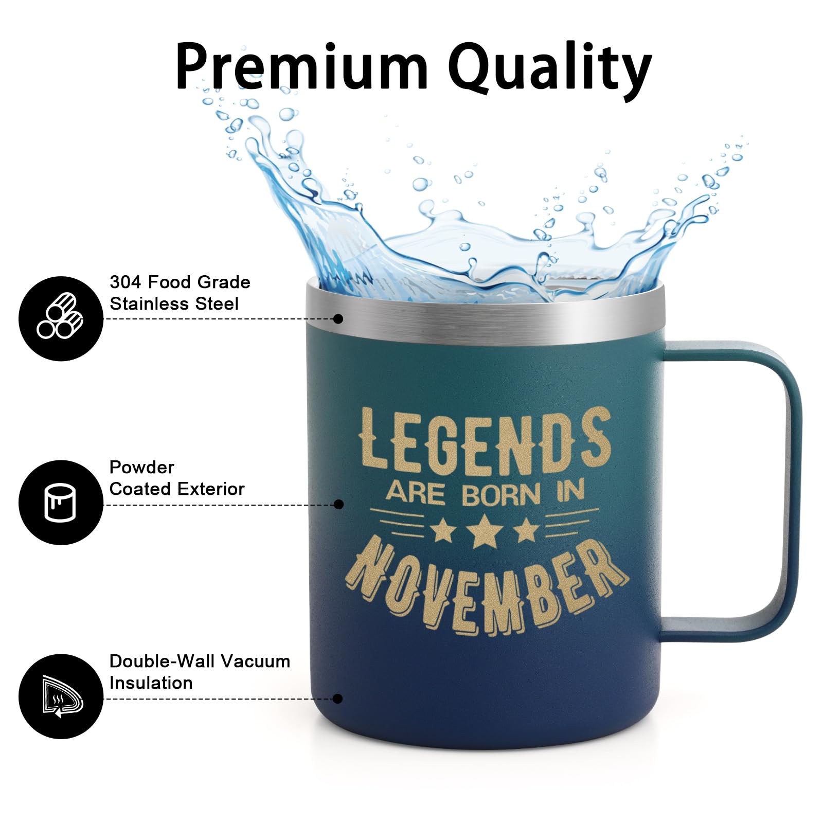 Lifecapido Birthday Gifts for Men, Legends Are Born In November Insulated Coffee Mug 12 oz, November Birthday Gifts Sagittarius Gifts Scorpio Gifts for Dad Husband Uncle boyfriend Son Friend, Gradient