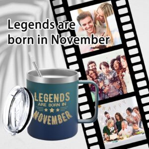 Lifecapido Birthday Gifts for Men, Legends Are Born In November Insulated Coffee Mug 12 oz, November Birthday Gifts Sagittarius Gifts Scorpio Gifts for Dad Husband Uncle boyfriend Son Friend, Gradient