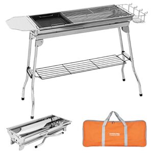 outdoor camping grill set stainless steel portable foldable charcoal grill, large size and lightweight design, ldeal for camping, beach parties, picnics, backyard bbqs and more