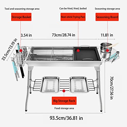 Outdoor Camping Grill Set Stainless Steel Portable Foldable Charcoal Grill, Large Size and Lightweight Design, Ldeal for Camping, Beach Parties, Picnics, Backyard BBQs and More