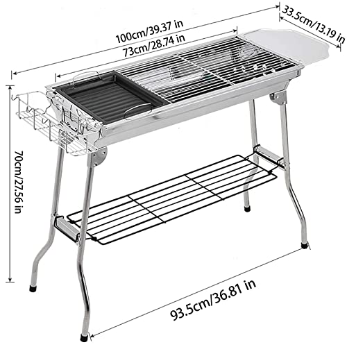 Outdoor Camping Grill Set Stainless Steel Portable Foldable Charcoal Grill, Large Size and Lightweight Design, Ldeal for Camping, Beach Parties, Picnics, Backyard BBQs and More